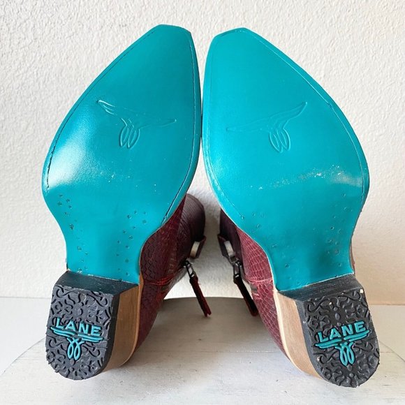 Lane BAD HABITS Western Boots 7.5 Red Cowboy Boots Snip Toe Midi Calf Rodeo - Picture 8 of 12